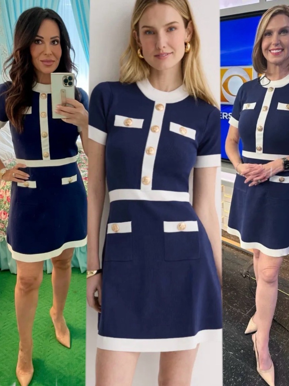 Alexa Admor Gold Button MIDI Navy Dress | Audrey Hepburn | Sz XL| Figure Hugging
